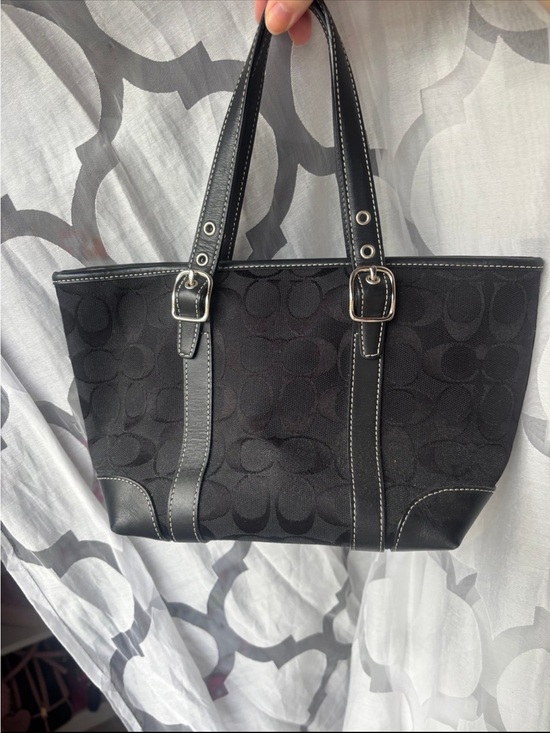 Coach Handbags - Coach Vintage Black Signature Canvas Tote with Leather Accents